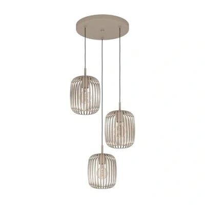 Image of Eglo Pendant Lighting Romazzina, 3 lamp Ceiling Light Fitting, Cluster Hanging for Dining and Living Room, Sand Coloured Metal, E27 Socket, Ø 18 in