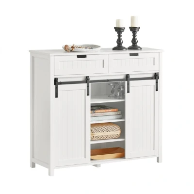 Image of Sideboard with 2 Sliding Doors and Drawers, Hallway Living Room Kitchen Dining Storage Cabinet,FSB74 W Sobuy