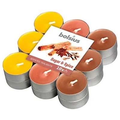 Image of BOLSIUS Fragranced Tealights Sugar &amp; Spice Scented Multi Coloured 4hr Pack 18, Wax, One Size, 101826943487