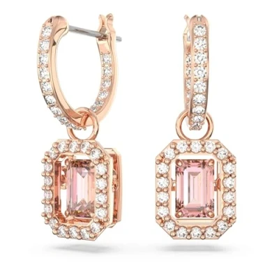 Image of Swarovski Millenia drop earrings, Octagon cut, Pink, Rose gold tone plated