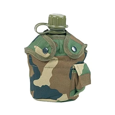 Image of Mil Tec Us Plastic Field Bottle with Bag Including Aluminium Mug Woodland, Multi Colour, 22 x 11.5 8.5 cm