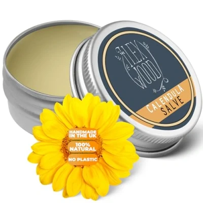 Image of the Ilex Wood Calendula Salve all natural balm, soothes rashes, itching, dry skin, eczema, chapped hands, palm oil free, cruelty plastic moisturising, handcrafted in UK 100ml