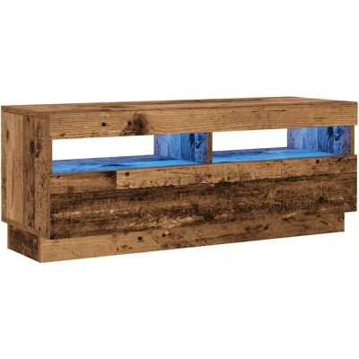 Image of vidaXL tv cabinet with rgb led lights old wood engineered media unit, sturdy entertainment center storage 100x35x40 cm