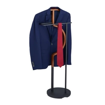 Image of Relaxdays Valet Stand, for Jackets &amp; Pants, No Wrinkles, MDF Steel, Clothes Hanger, HWD: 108 x 45 30 cm, Black/Brown