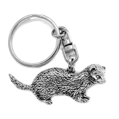 Image of Silver Pewter Ferret Keyring (single sided) in an organza pouch