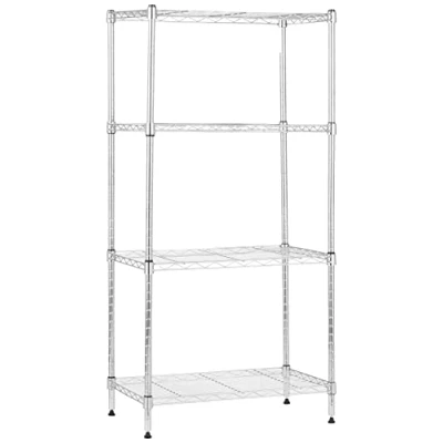 Image of Amazon Basics 4 Shelf Narrow Storage Unit With Height Adjustable Shelves &amp; Levelling Feet, 363kg Max Weight, Chrome, 34 D x 58.9 W 121.9 H cm