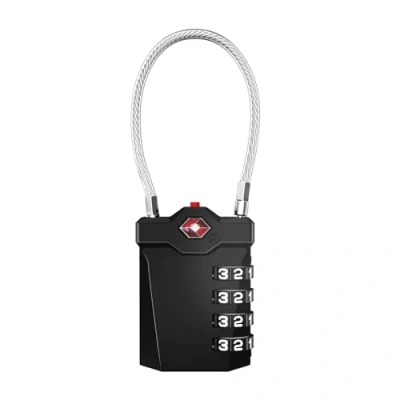 Image of ZHEGE Luggage Padlocks TSA Approved, Suitcase Lock with Open Alert Indicator and Flexible Cable [Newest Version], 4 Digit Combination Padlock for Gym Locker, Briefcase, Backpack, Laptop Bag (Black)