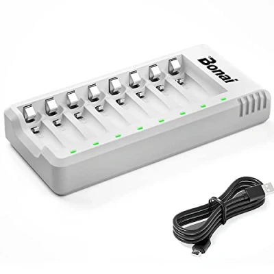 Image of BONAI 8 Bay Battery Charger for AA AAA Ni MH CD Rechargeable Batteries with USB Port LEDs