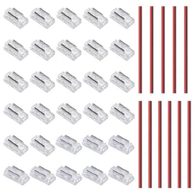 Image of GOMING 5mm Width COB LED Strip Connector Kit 2Pin 22Pcs to Wire Transparent Gapless Connectors 8Pcs 11Pcs 15cm Extension Wires for