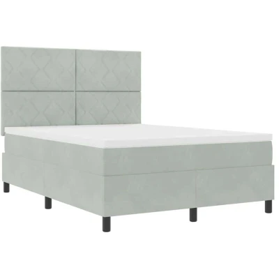 Image of vidaXL Box Spring Bed with Mattress &amp; LED Light Grey 140x190 cm Velvet