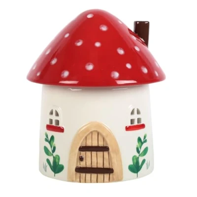 Image of Handcrafted Mushroom House Oil Burner, Charming Décor &amp; Fragrance Infusion Easy to Use Tealight Holder for Aromatic Atmosphere Artisanal Craftsmanship Adds Whimsy Any Room