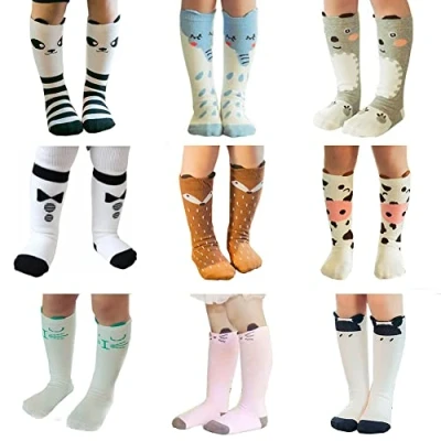 Image of FedMois 9 Pairs Baby Little Kids Knee High Socks Long Cotton, Multicolor, 0 12 Months