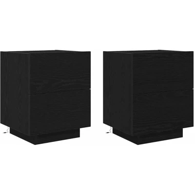 Image of vidaXL Bedside Cabinets with LED Lights 2 pcs Black Oak 45x40x55 cm