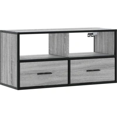 Image of vidaXL TV Cabinet Stand Grey Sonoma Wood &amp; Metal Media Unit Wall Mount Design Ample Storage Industrial Style Living Room/Office 80x31x39.5cm