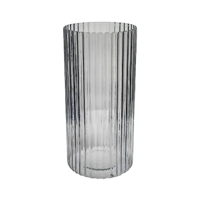 Image of Ivyline Daphne Clear Ribbed Vase Waterproof and Sustainable Premium Quality Slimline for Cut Flowers H23cm x D15cm