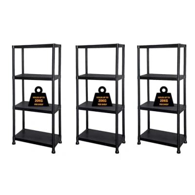 Image of Crystals Plastic Shelving Unit 3/4/5 Tier Pack of 1/2/3 Durable Heavy Duty Storage Shelves for Garage, Workshop, Shed, Office Adjustable Racking (3, 4 Shelve)