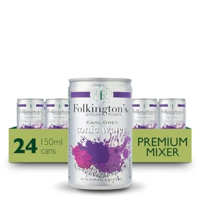 Image of Folkington&#039;s Tonic Water, Earl Grey, 24 Cans, Mix with Gin Botanicals, Artisan Botanical Mixer, Fridge Pack 3 x 8 150ml (24 Cans Total)