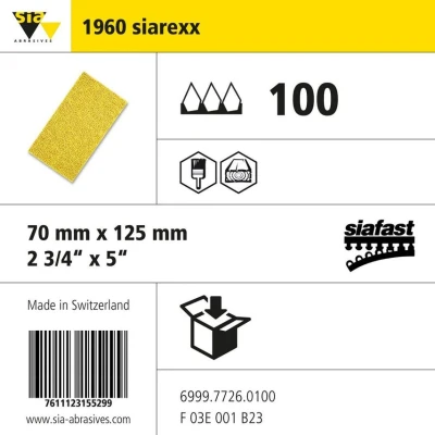 Image of Sia Abrasives 1960 Siarexx Siafast Paper Strip W70MM X L125MM Grit 100 Pack of