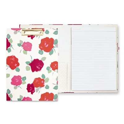 Image of Kate Spade New York A4 Clipboard Folio with Low Profile Clip, Professional Padfolio Includes Lined Notepad, Pen Loop, and Pocket, Brushy Rose