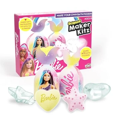Image of Bladez Barbie Bath Fizzers, Make Your Own Pink/Yellow Fizzers Starfish, Licensed Bombs, Activity Set, STEM Activity, Gift Boxes Included, Science Maker Kitz by Toyz…