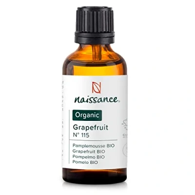 Image of Naissance Organic Grapefruit Essential Oil (No. 115) 50ml Pure, Natural, Certified Organic, Cruelty Free, Vegan, and Undiluted Use in Aromatherapy, Massage Blend &amp; Diffusers