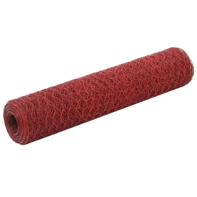 Image of vidaXL Chicken Wire Fence Steel with PVC Coating 25x0.75 m Red