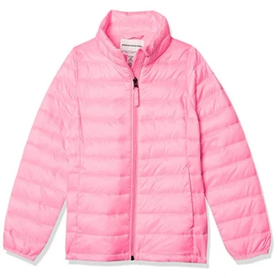 Image of Amazon Essentials Girls&#039; Lightweight Water Resistant Packable Mock Puffer Jacket, Neon Pink, 6 7 Years
