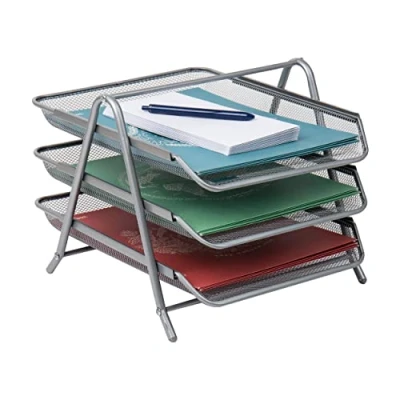 Image of Mind Reader 3 Tier Document Letter Tray Organizer, Metal, Silver, 1 Pack