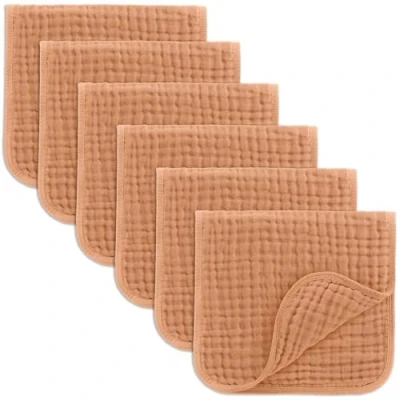 Image of Comfy Cubs Muslin Cloths for Baby, Baby Essentials, Burp Cloths, Squares, 100% Cotton, Hand Washcloths 6 Layers Extra Absorbent and Soft (Caramel, Pack, 50 X 25 CM)