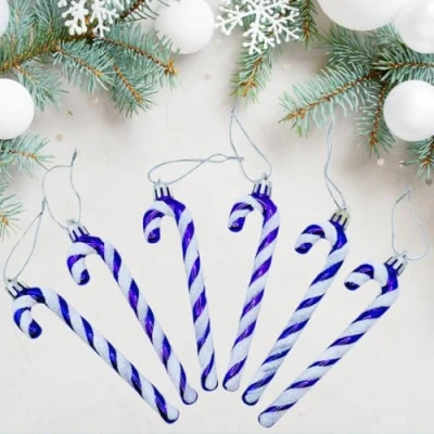 Image of Glitter Candy Cane Christmas Tree Hanging Decoration Bauble Xmas Ornament Pack of 6 13cm (Purple)