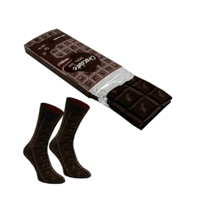 Image of Rainbow Socks Men Women Novelty Chocolate Bar 1 Pair Dark Size 4 7