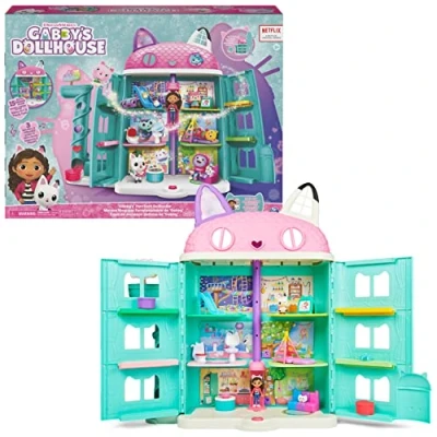 Image of Gabby’s Dollhouse, Purrfect Dollhouse with 2 Toy Figures, 8 Furniture Pieces, 3 Accessories, Deliveries and Sounds, Kids’ Toys for Ages above