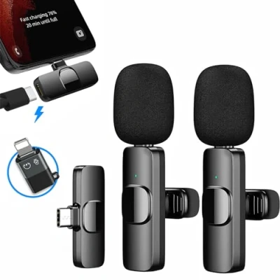 Image of Wireless Microphones, Lavalier Microphone for iPhone/iOS/Android, Mic with 3 Level Noise Reduction Auto Sync Recording, Plug Play Bluetooth Microphone, Live Streaming, YouTube TikTok