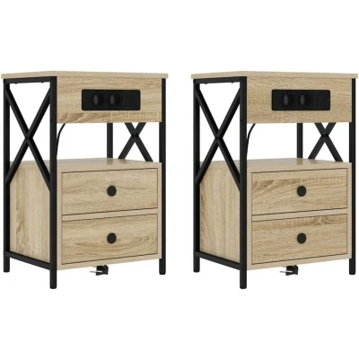Image of vidaXL Bedside Cabinet with Drawer 2 pcs Sonoma oak 40 x 31 60 cm