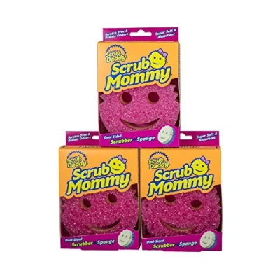 Image of Scrub Mommy Dual Sided Cleaning Sponge 3 Pack Firm Scrubber and Gentle in one Daddy Texture Changing Scourer (Pink)