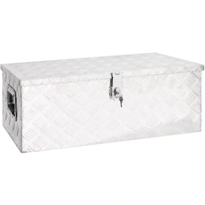 Image of vidaXL Aluminium Storage Box Corrugated Silver Carry Case with Locking System &amp; Handle Compact for Garage, Vehicle, Camping Solution 80x39x30 cm