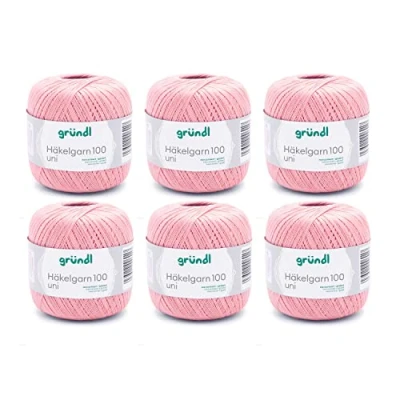 Image of Gründl Häkelgarn 100 Uni (Crochet Wool, Knitting Yarn, Mercerised Cotton Yarn for Crochet Made of 100% Cotton, g / 566 m, Needle Size: 1.5 2mm, 6 x g), Light Salmon