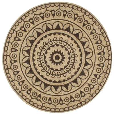 Image of vidaXL Handmade Rug Jute with Dark Brown Print 120 cm