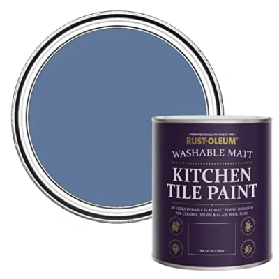 Image of Rust Oleum Blue water resistant Kitchen Tile Paint in Matt Finish River 750ml