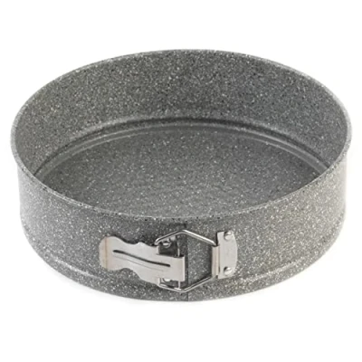 Image of Salter BW02783G Springform Cake Tin 24 cm Non Stick Loose Bottom Baking Pan, Deep Carbon Steel Round Oven Tray For Cakes/Cheesecakes/Pies, Removable Base, PFOA Free Bakeware, Marblestone, Grey