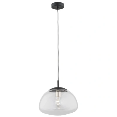 Image of Trini Globe 30cm Pendant Ceiling Light Transparent, Black Matt, Brass Elements
