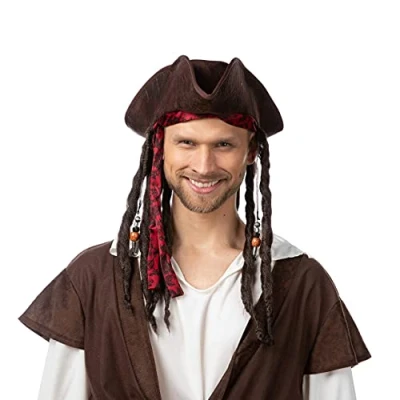 Image of Stylex Party Ltd Pirate Hat with Dreadlocks Fancy Dress Costume Caribbean Captain