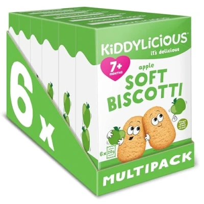 Image of Kiddylicious Apple Biscotti Yummy Baked Snacks for Kids Suitable 7+ Months 6 Packs of (36 Total)