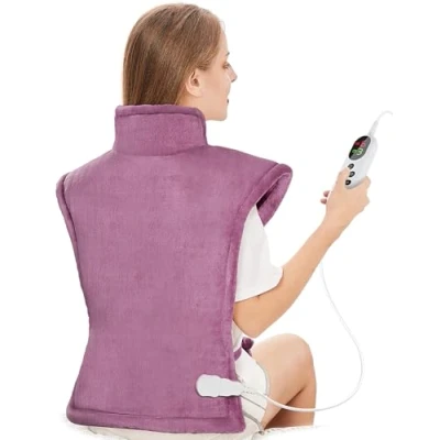 Image of Electric Heating Pad for Back Neck and Shoulders (60x100cm) Fast Heat Heated Warmer with Waist Strap, 3 Levels, Auto Off Timer, Mia&amp;Coco Comfort Purple