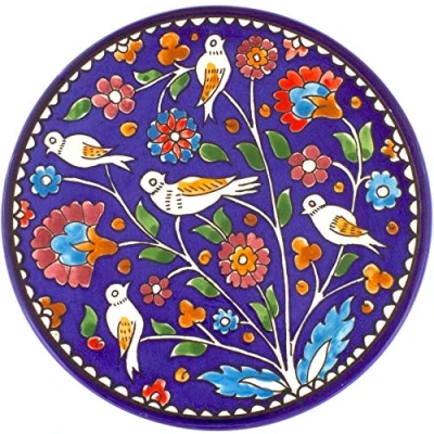 Image of Armenian Ceramic Decorated Plate, Birds and Flowers, 27 Centimetres