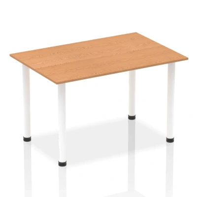 Image of Impulse 1400mm Straight Table Oak Top White Post Leg