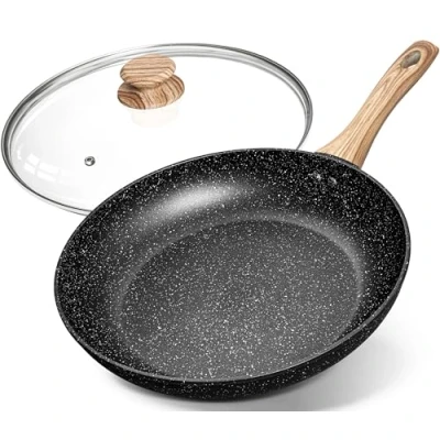 Image of MICHELANGELO Nonstick Frying Pan with Lid，Nonstick 12inch Stone Coating，Nonstick Bakelite Handle, Large Pans Nonstick, Granite Pan, Induction Compatible