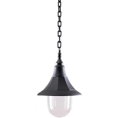 Image of Shannon 1 Light Outdoor Coastal Ceiling Chain Lantern Black Polycarbonate IP44, E27
