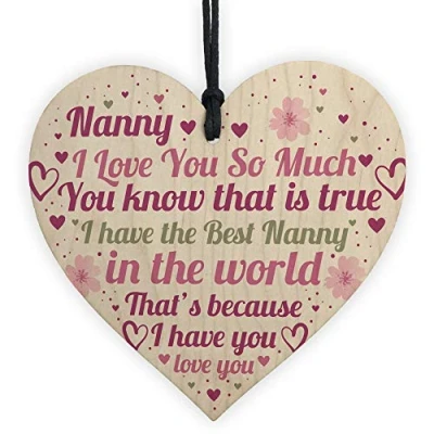 Image of RED OCEAN Nanny Gifts For Her Wooden Heart Birthday Gift Keepsake Thank You Plaque