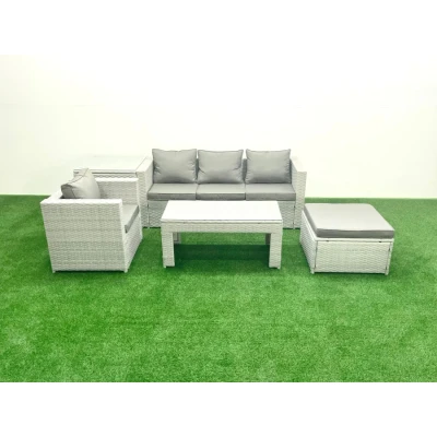 Image of Outdoor Rattan Garden Furniture Set with Grey Cushions Luxury 5 Seater Side Table and Coffee For Conservatory,Patio Fimous